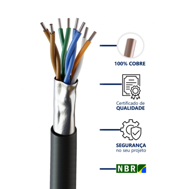 CABO DE REDE CAT5 4PX24 AWG DUPLA CAPA E BLINDADO PRETO - INSTRUFIBER