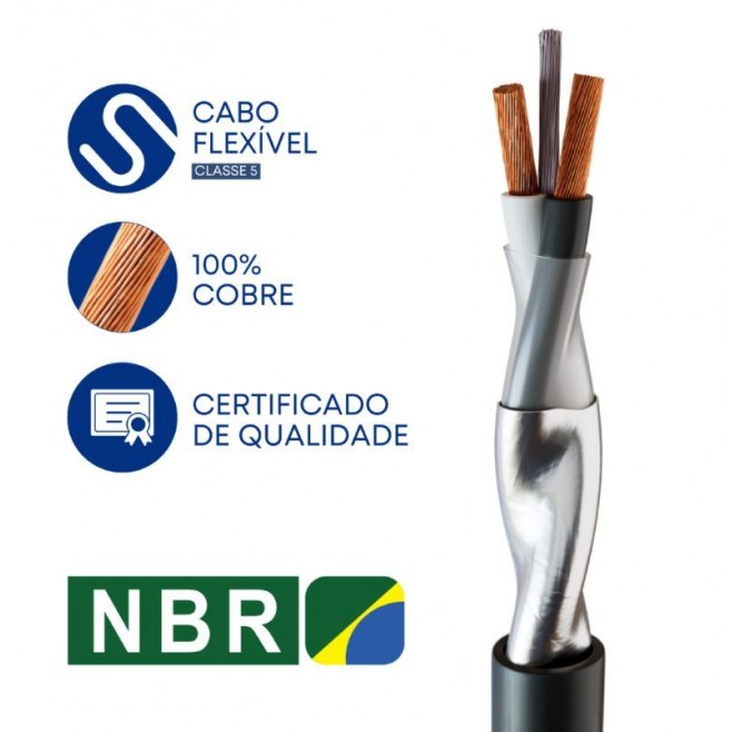 Cabo Instrumentação/Sinal 1X2X0,50 mm² Blindagem Total + Dreno Preto - INSTRUFIBER