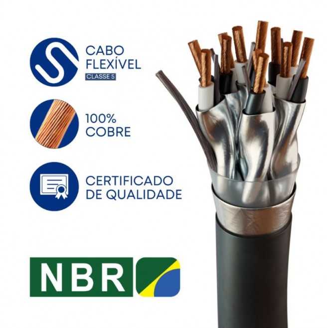 CABO INSTRUMENTAÇÃO/SINAL 8X2X1,00 MM² BLINDAGEM INDIVIDUAL E TOTAL + DRENO PRETO - INSTRUFIBER