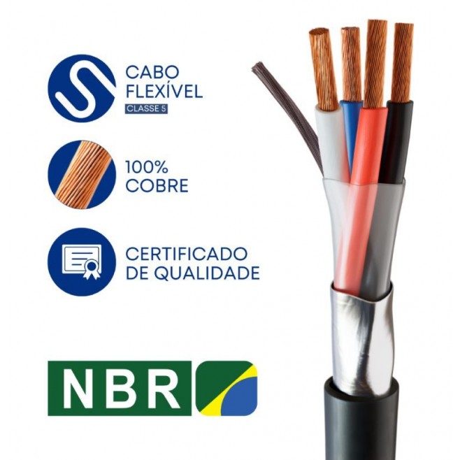 Cabo Instrumentação/Sinal 1X4X0,50 mm² Blindagem Total + Dreno Preto - INSTRUFIBER