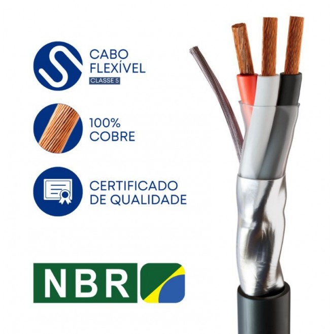 Cabo Instrumentação/Sinal 1X3X0,50 mm² Blindagem Total + Dreno Preto - INSTRUFIBER