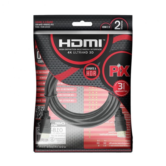 Cabo HDMI 2.0 2 Metros Ultra HD 4K 19 Pinos @60Hz - INSTRUFIBER