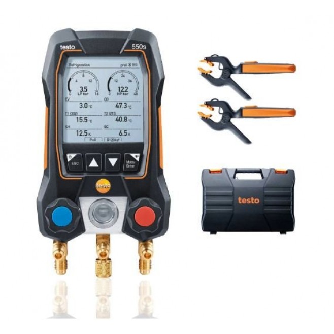 Testo550sSmartKit - Manifold digital inteligente com sondas de temperatura de pinça sem fio - INSTRUFIBER