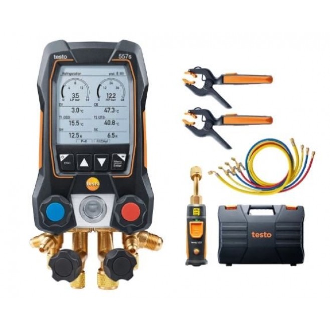 Testo557sKitSmartVácuoCMangueiras - Manifold digital inteligente com sondas de temperatura de vácuo e braçadeira sem fio e conjunto de enchimento de mangueira com 4 mangueiras - INSTRUFIBER