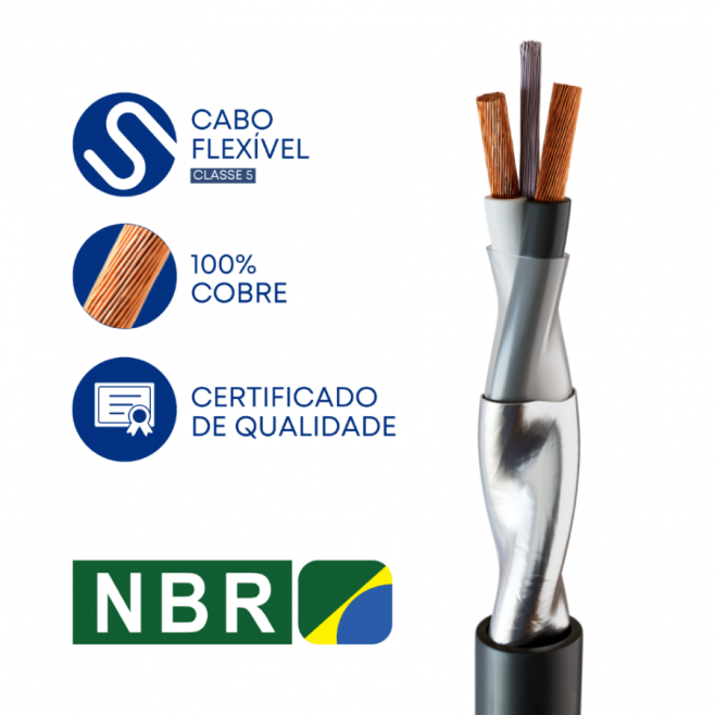 Cabo Instrumentação/Sinal 1X2X2,50 mm² Blindagem Total + Dreno Preto - INSTRUFIBER