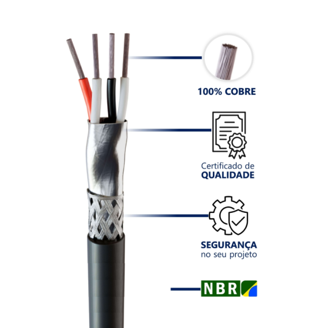 Cabo AFS 1px26 Awg Blindagem em Fita Aluminizada + Malha de Cobre Estanhado Preto - INSTRUFIBER