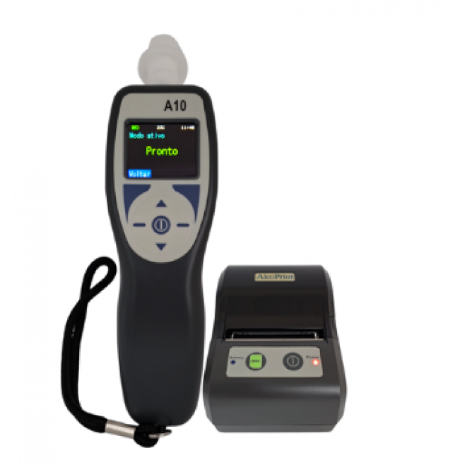 AlcoEasyA10Print - Bafômetro Digital com Medição Ativa e Passiva mais Impressora Bluetooth - INSTRUFIBER