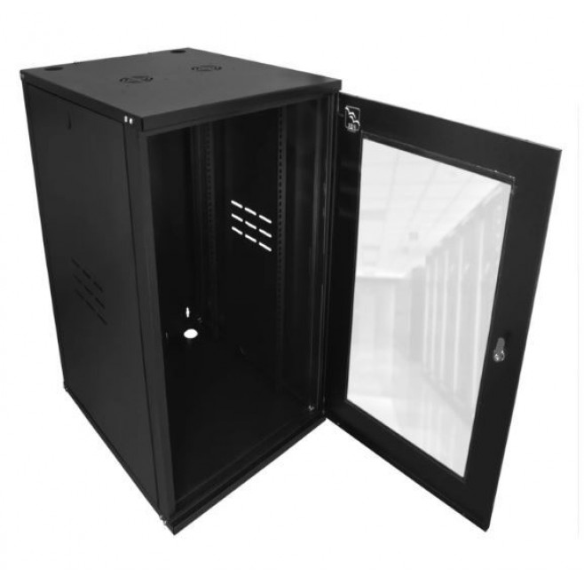 Mini Rack 16Ux370mm de Parede Para Servidor Data Center Padrão 19'' Armário Gabinete Para Cabeamento Estruturado e CFTV Preto - INSTRUFIBER