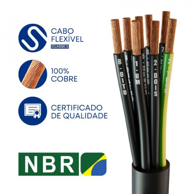 CABO COMANDO/CONTROLE 3X0,50 MM² SEM BLINDAGEM 2+1VIA VD/AM PRETO - INSTRUFIBER